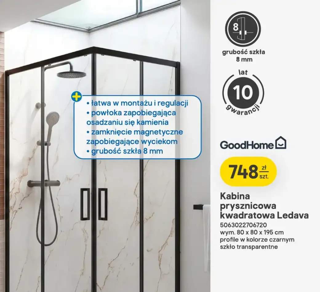 Kabina prysznicowa kwadratowa GoodHome Ledava