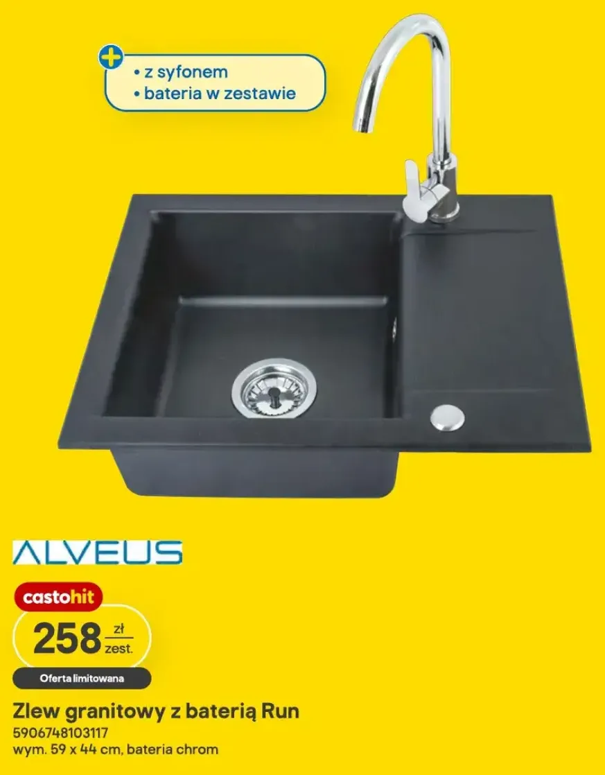 Zlew granitowy z baterią Run Alveus
