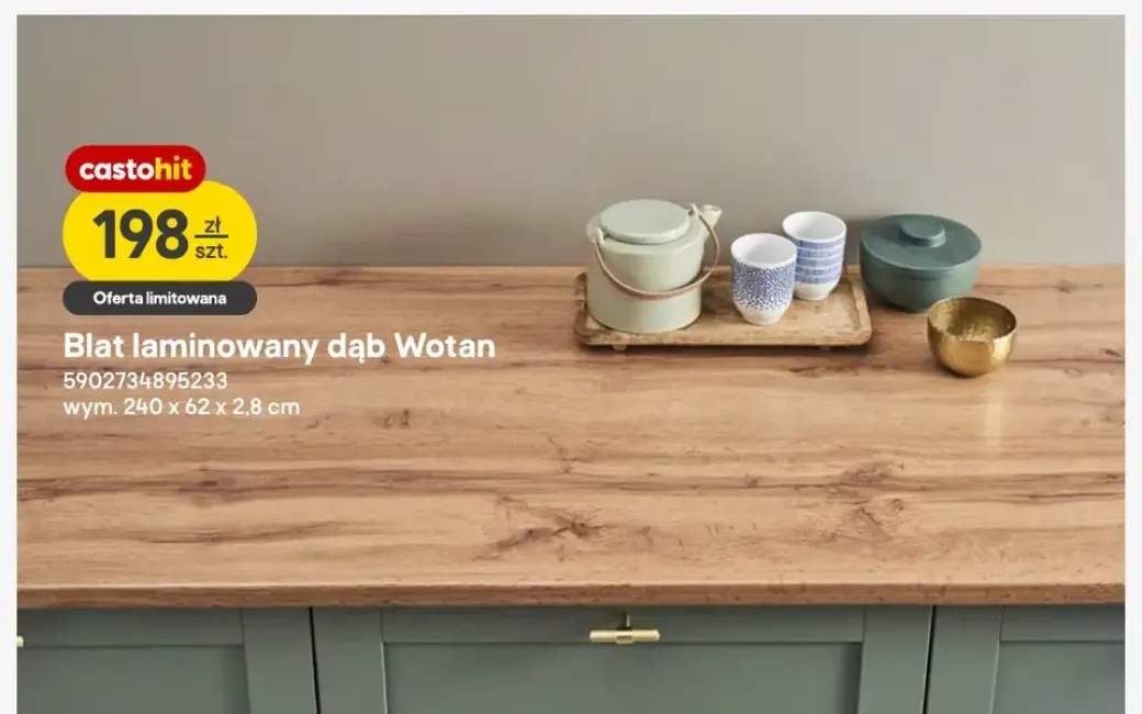 Blat laminowany dąb Wotan 240x62x2,8 cm