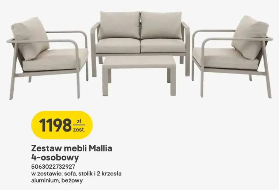 Zestaw mebli Mallia sofa + stolik + 2 krzesła
