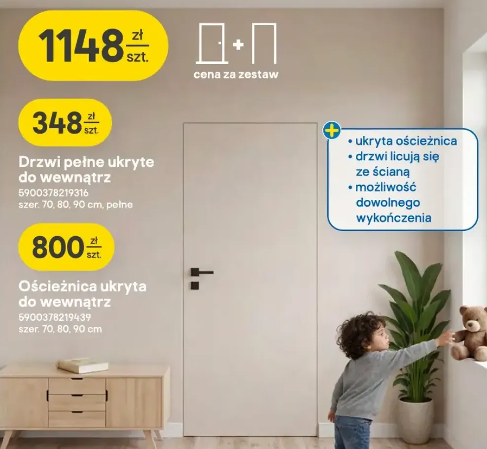 Zestaw drzwi pełne ukryte do wewnątrz + ościeżnica ukryta do wewnątrz +2 warianty