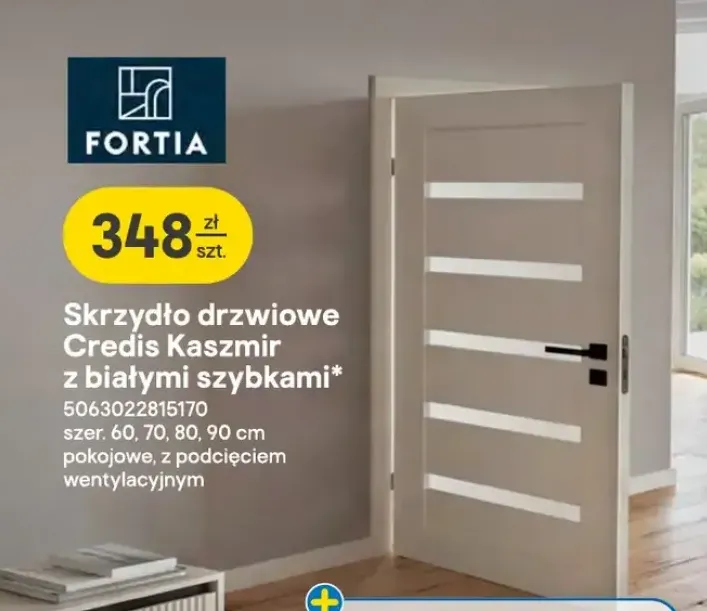 Skrzydło drzwiowe Fortia Credis Kaszmir z białymi szybkami